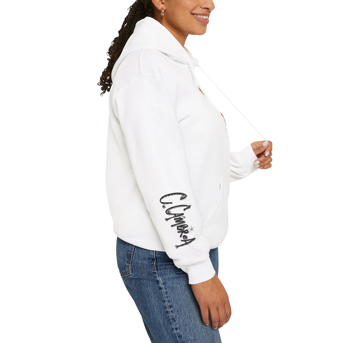 Angel artwork hoodie by C.Cambrea, size and fit reference chart