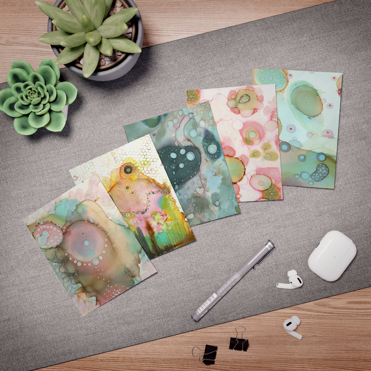 Art Greeting Cards 5 Pack Set with Envelopes Trippy Intuitive Mixed Media Artwork Psychedelic Colorful Unique - Frame them Blank Inside