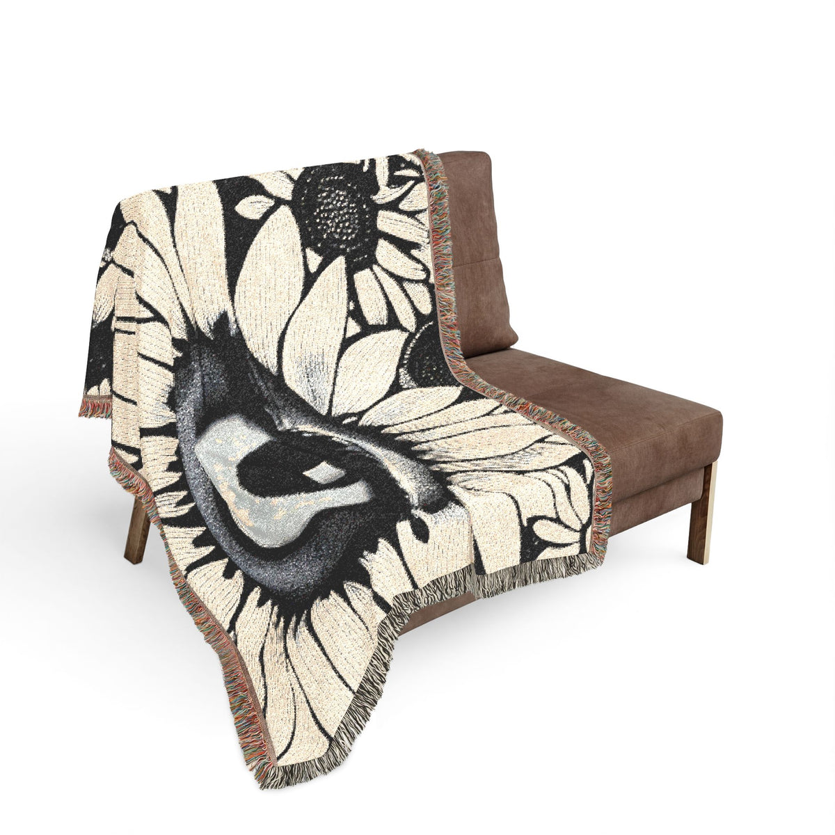 Woven Blanket with Abstract Eye and Sunflowers for Floral Living Room Sofa, Couch Throws, Bed Covers. Soft snuggles