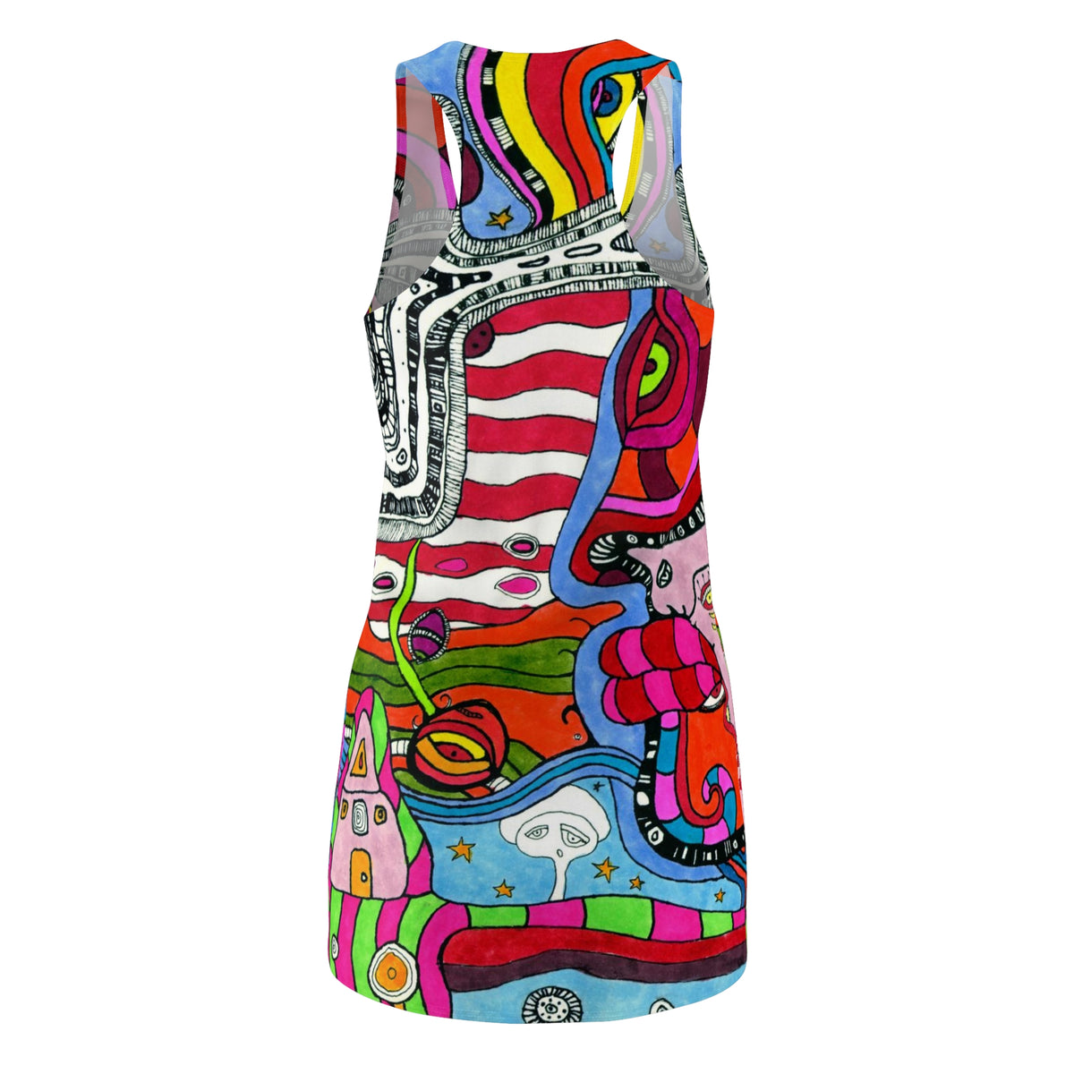 &quot;Multi&quot; Colorful Trippy Racerback Mini Above the Knee Tank Dress