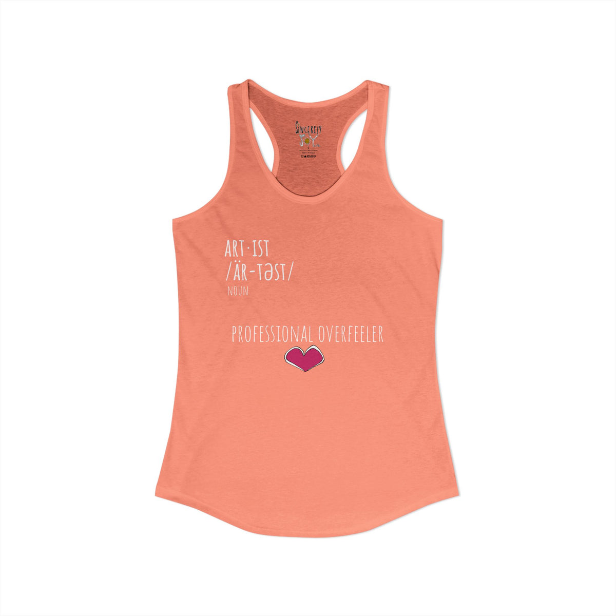 Professional Overfeeler racerback tank top by C.Cambrea, size and fit reference chart