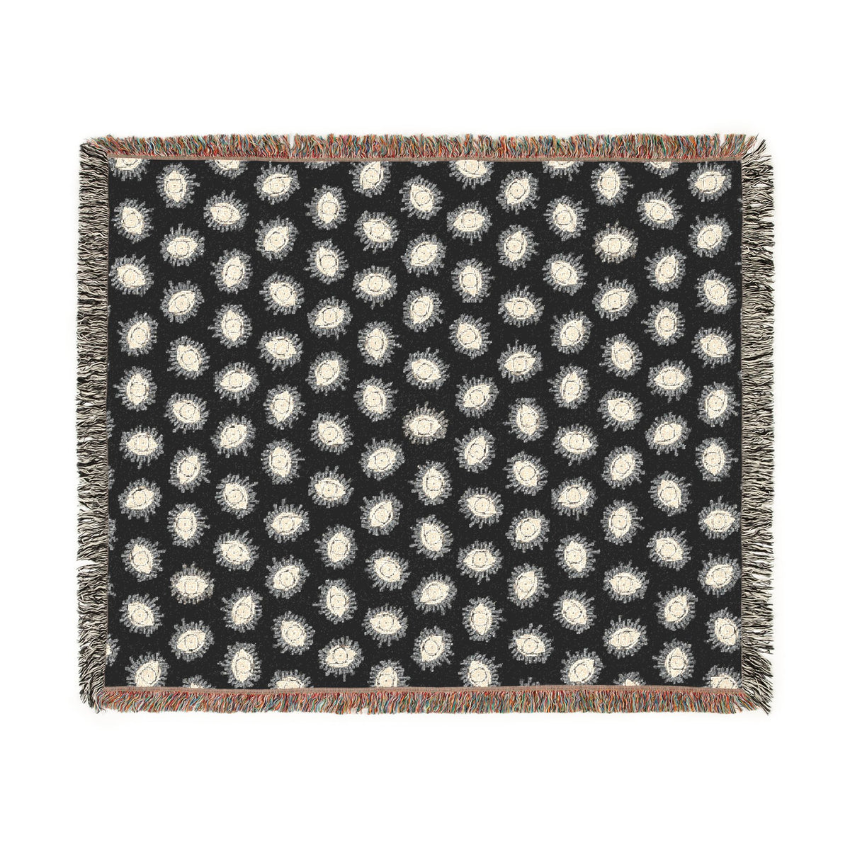 Woven Blanket with Abstract Eye Pattern in Black for Living Room Sofa, Couch Throws, Bed Covers. Soft snuggles