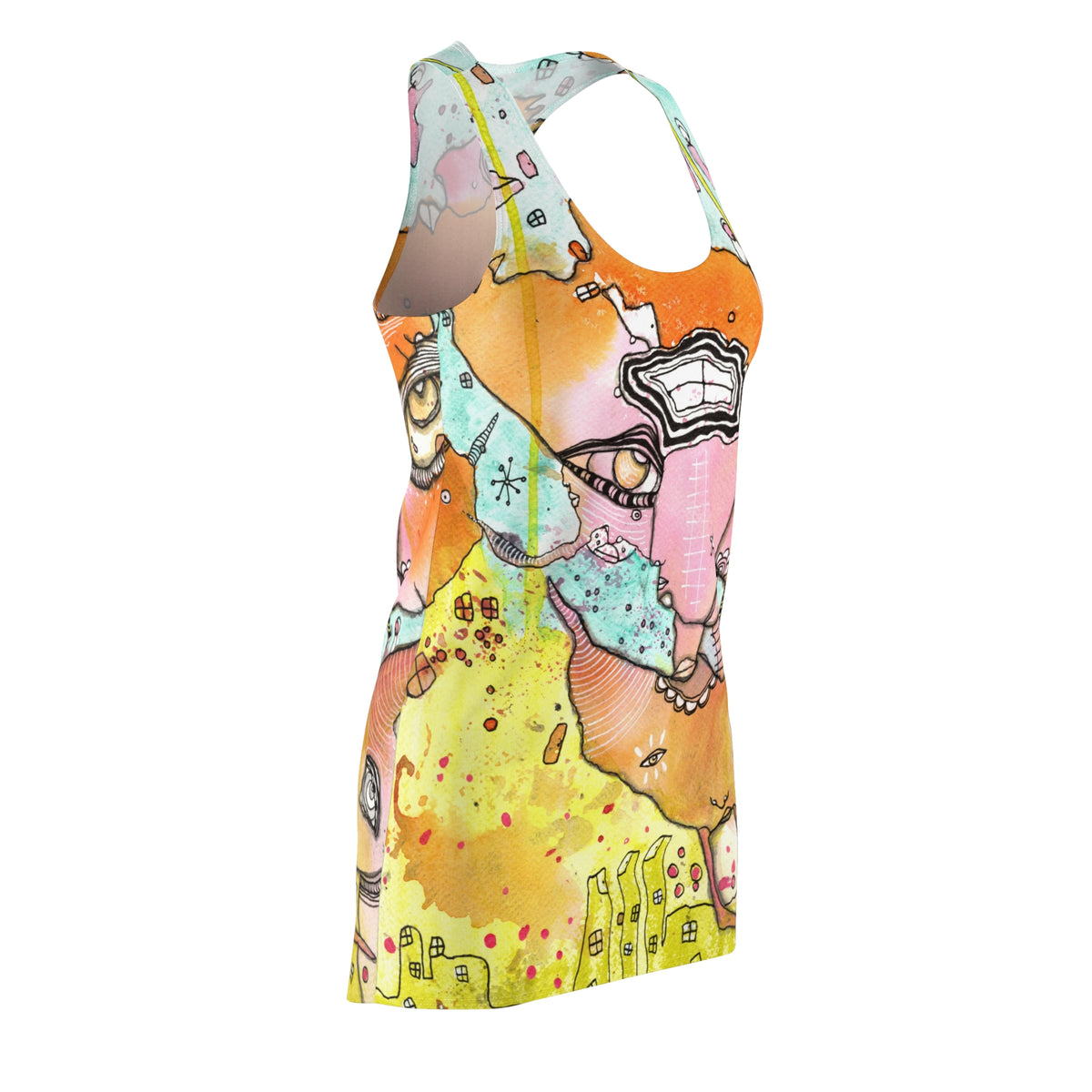 Mini Racerback Dress Unique Above the Knee Colorful Unusual Original Art Fashion Womens Dresses Clothing Bizarre Weird Tank Fashion Dresses