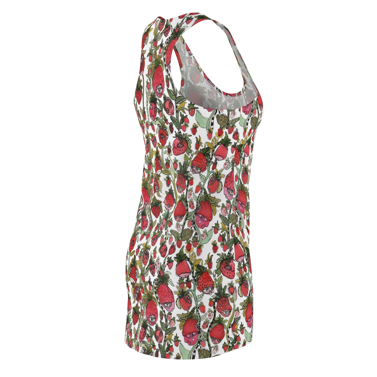Strawberries Mini Racerback Dress Unique Above the Knee Colorful Strawberry Original Art Fashion Womens Dresses Clothing Fun Cute Tank Dress