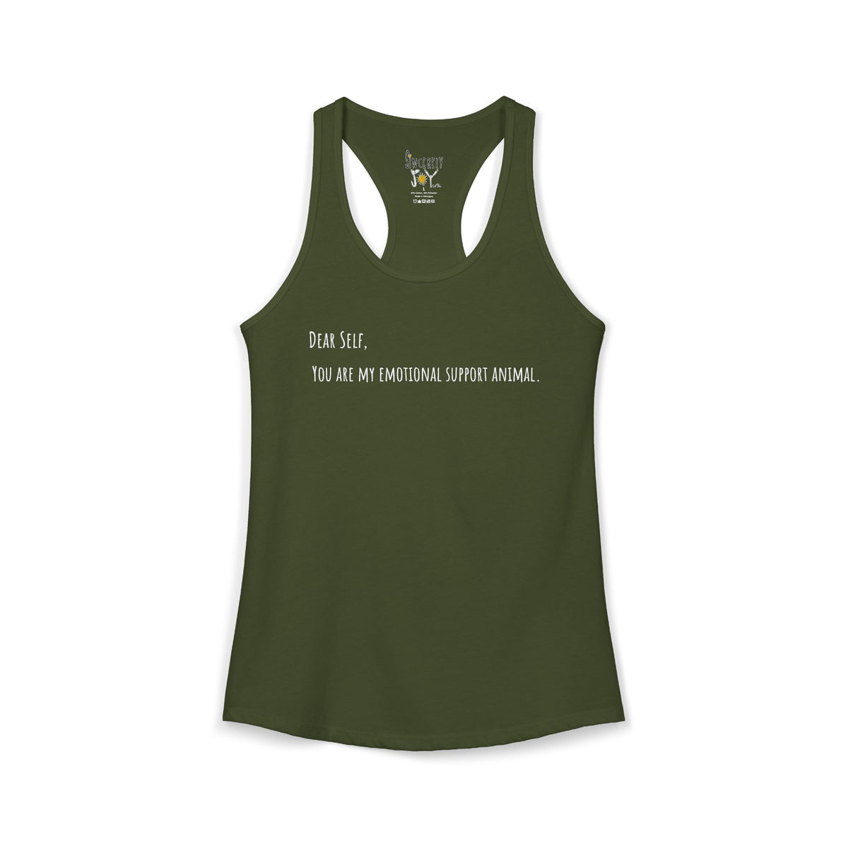 Dear Self Emotional Support Animal racerback tank by C.Cambrea, flat lay