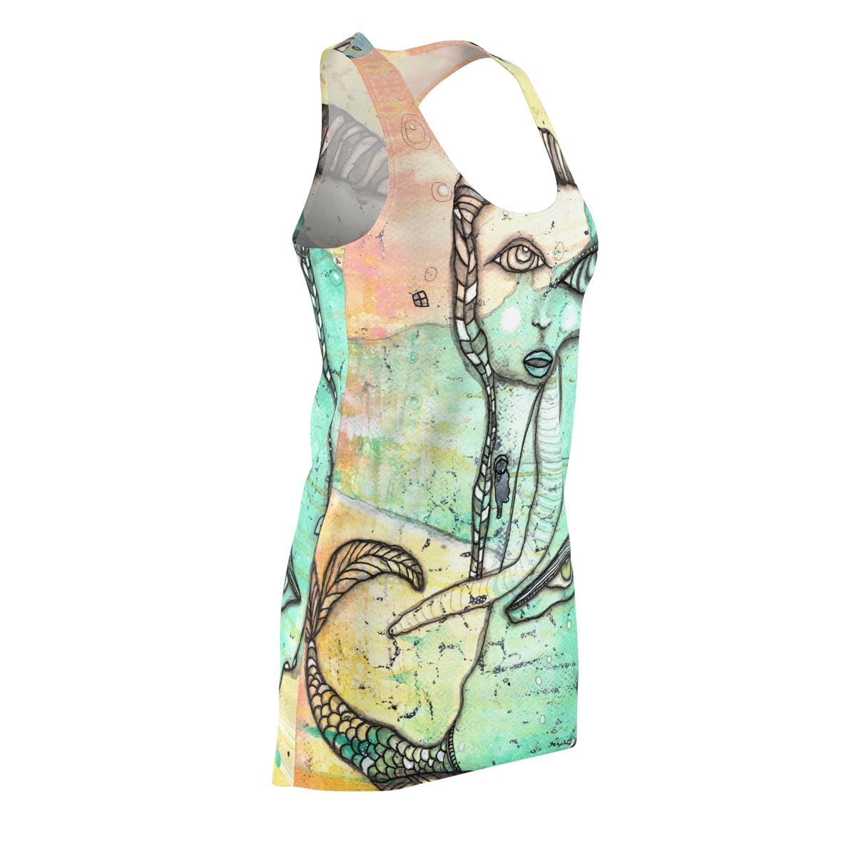 Mermaid Mini Dress Racerback Unique Above the Knee Original Unique Yemaya Ocean Art Fashion Women's Dresses Clothing Dresses Accessories