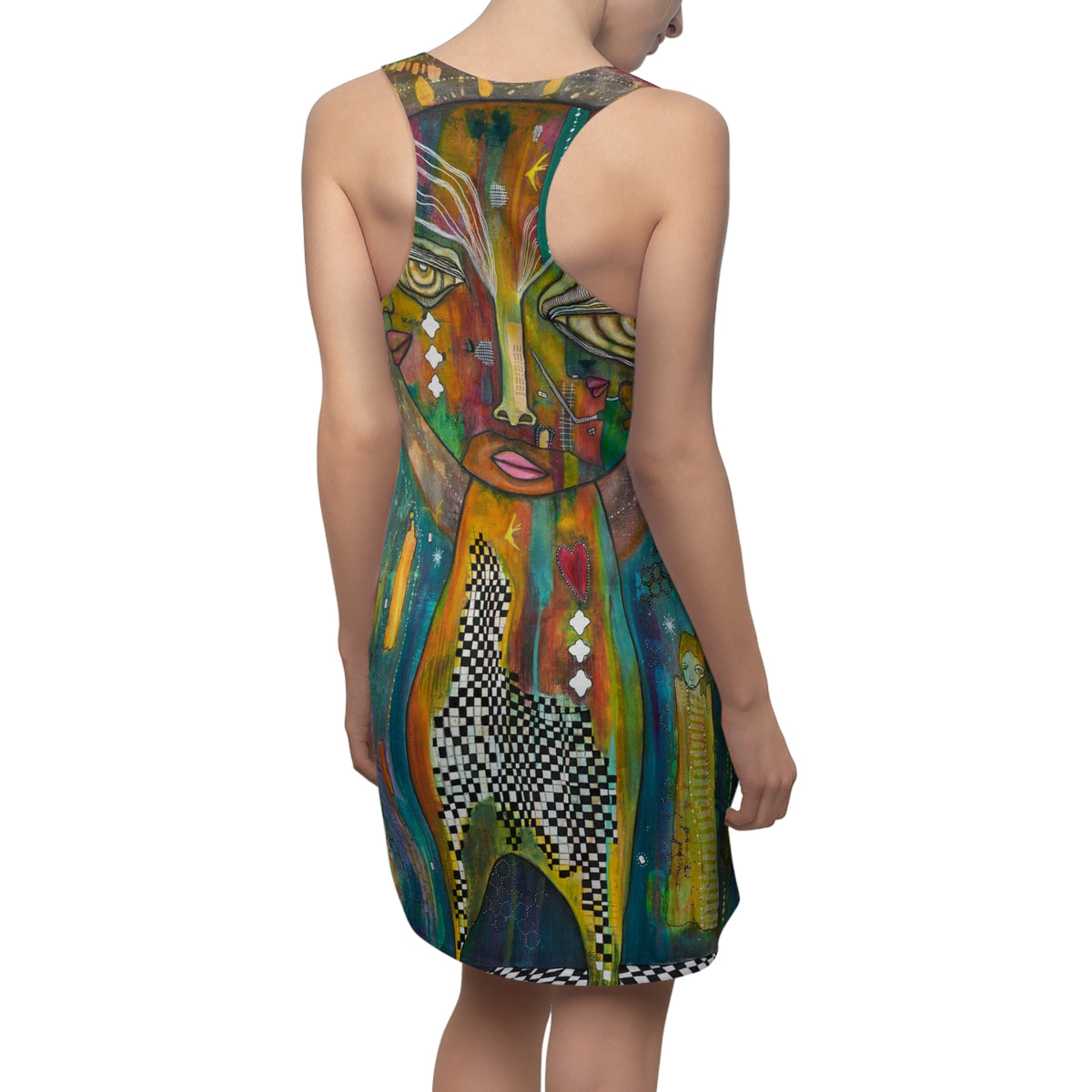 Racerback Dress Colorful Mini Above the Knee Unique Original Art Fashion Women's Clothing, Tank Designer Fashion, Bizarre Weird Goth Dress