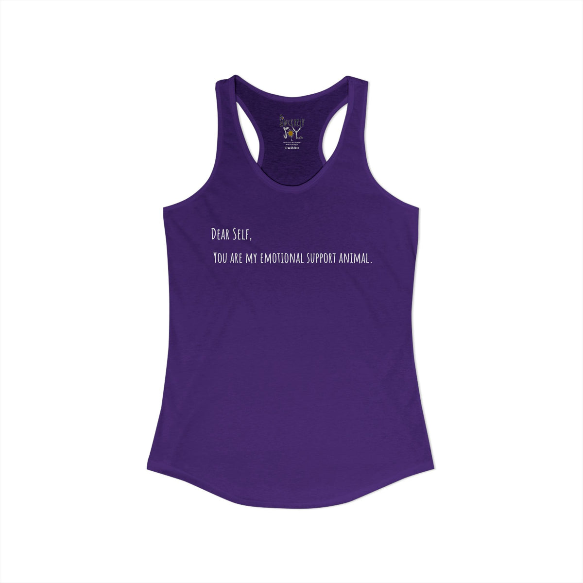 Dear Self Emotional Support Animal racerback tank by C.Cambrea, back view on model