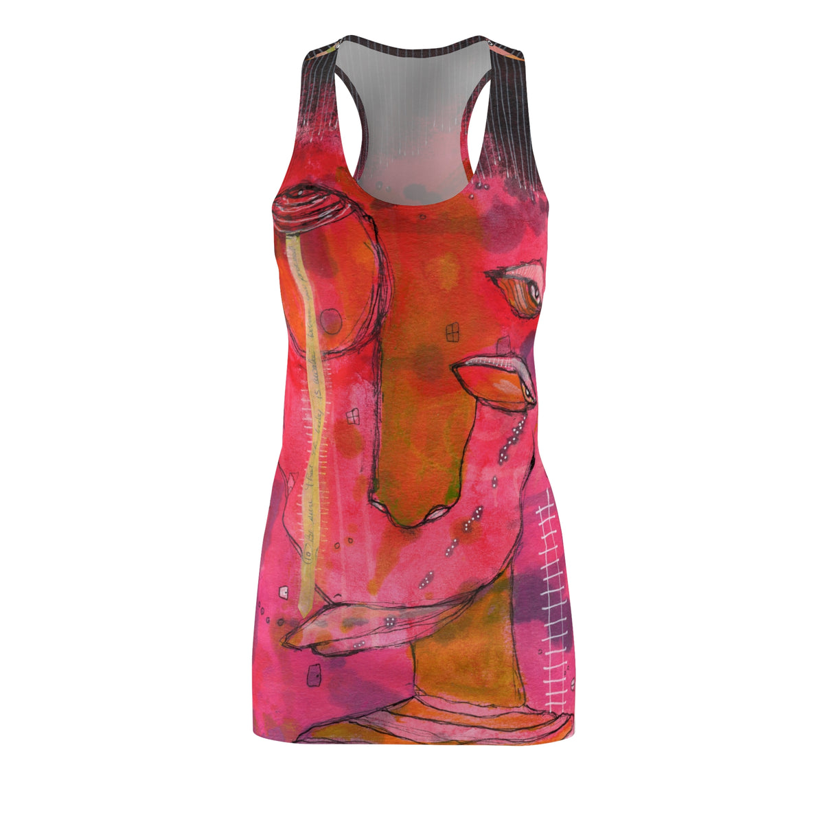 Colorful Dress Pink Racerback Mini Tank Sexy Above the Knee Unique Original Art Womens Clothing Artsy Designer Fashion