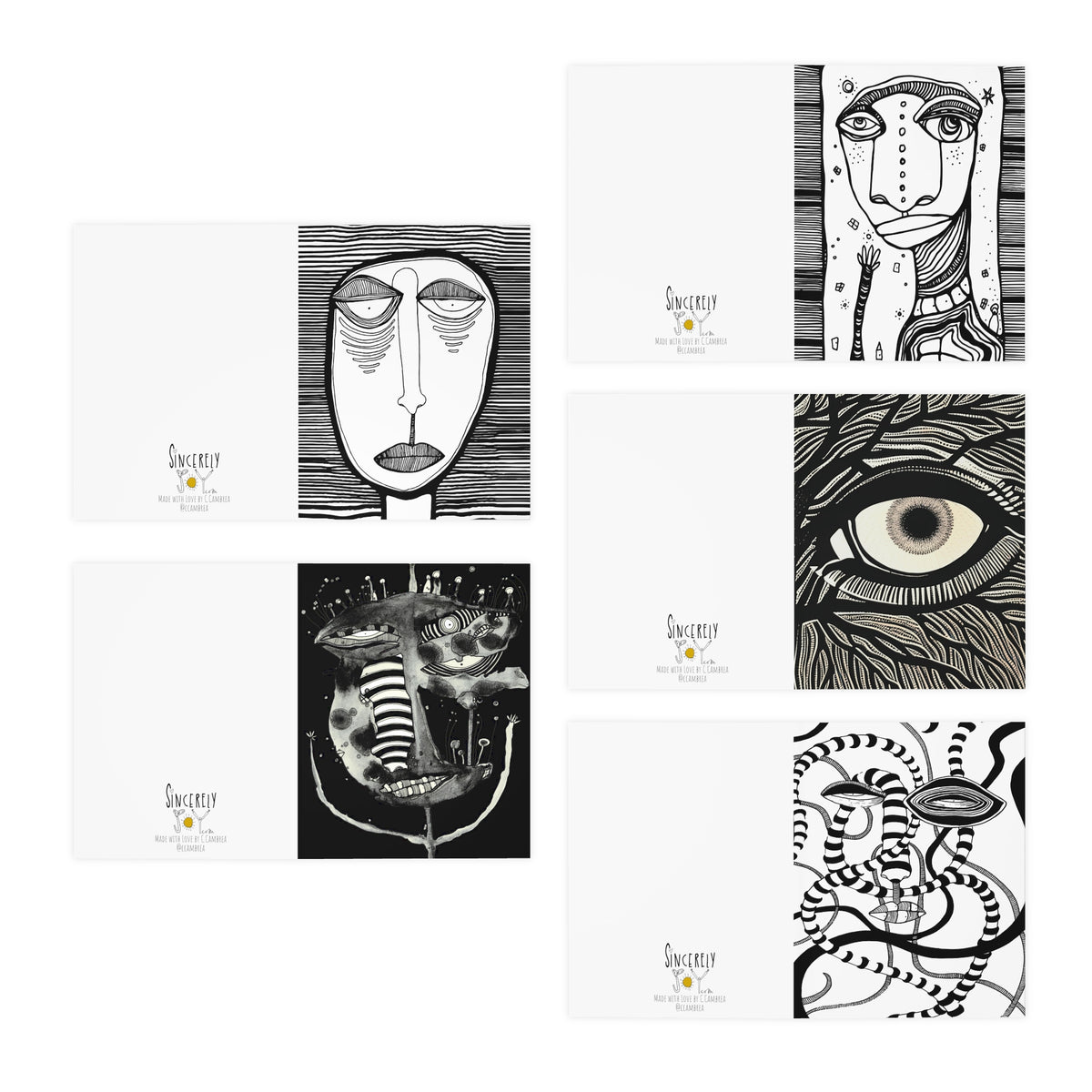 Art Greeting Cards 5 Pack Set with Envelopes Trippy Intuitive Mixed Media Artwork Psychedelic Colorful Unique - Frame them Blank Inside