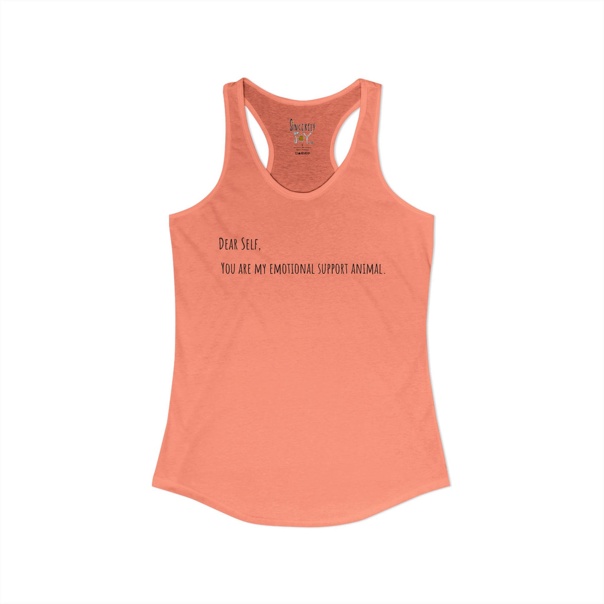 Dear Self Emotional Support Animal racerback tank by C.Cambrea, size and fit reference chart
