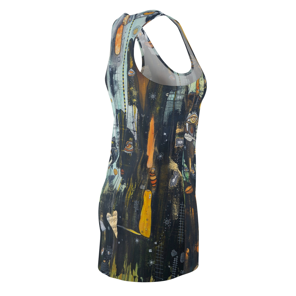 Dark Racerback Dress Mini Above the Knee Unique Original Art Fashion Women's Clothing Tank Designer Fashion Bizarre Weird Goth Dress