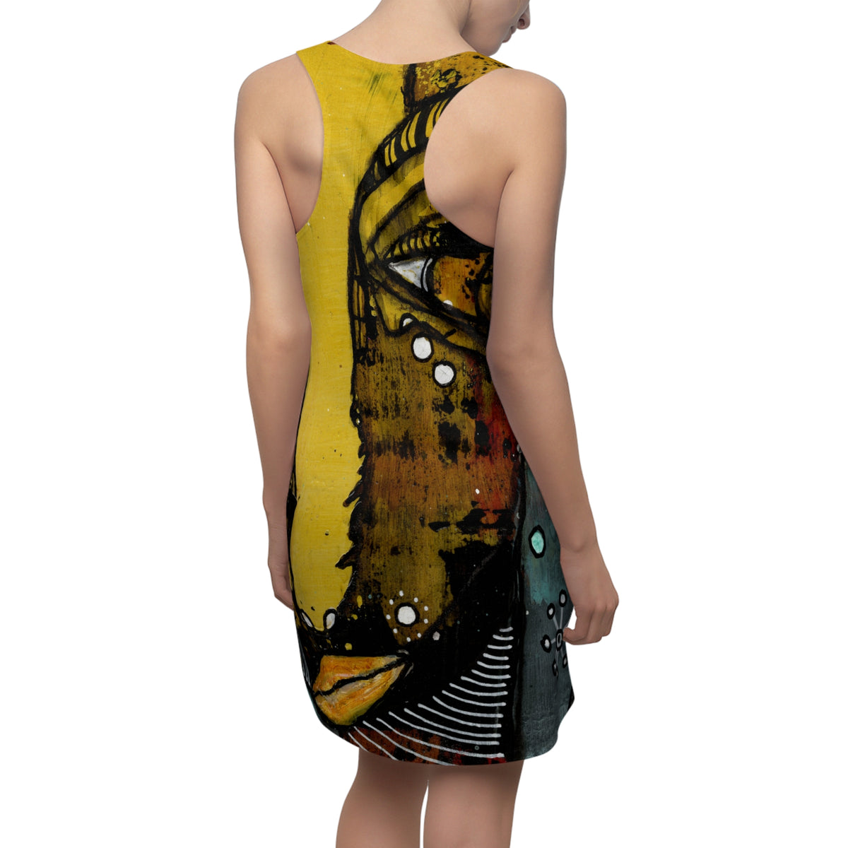 Crazy Mini Racerback Dress Unique Above the Knee Colorful Trippy Face Original Art Fashion Womens Dresses Clothing Bizarre Weird Tank Dress