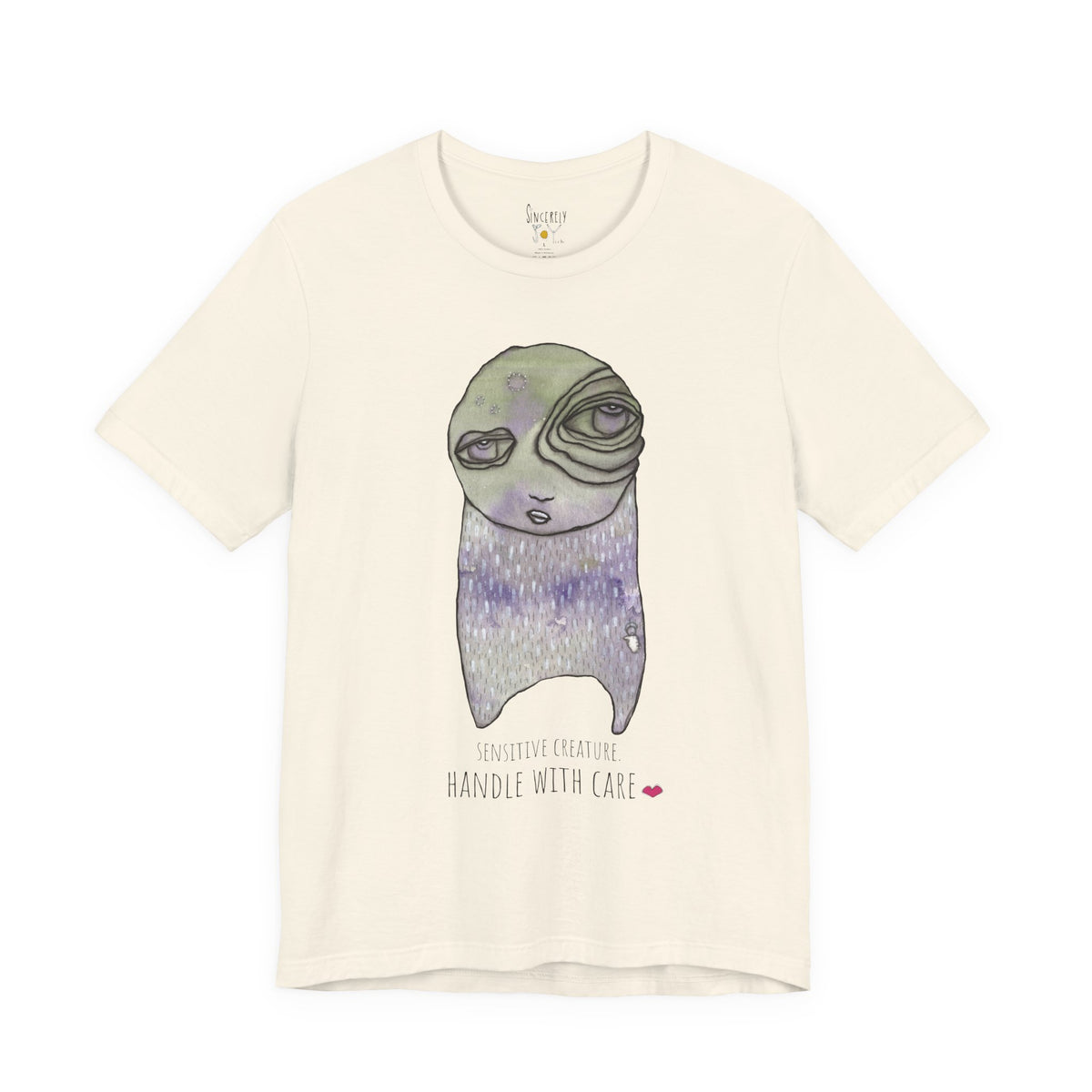 Sensitive Creature. Handle with Care t-shirt by C.Cambrea, fabric and stitching detail