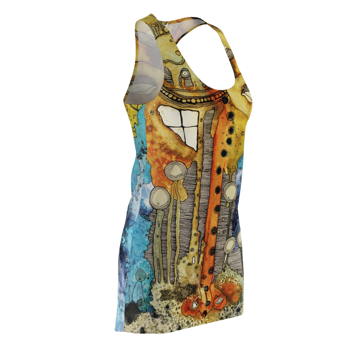 &quot;Growing on Me&quot; Trippy Mini Tank Racerback Dress Original Maximalist Art Fashion Print