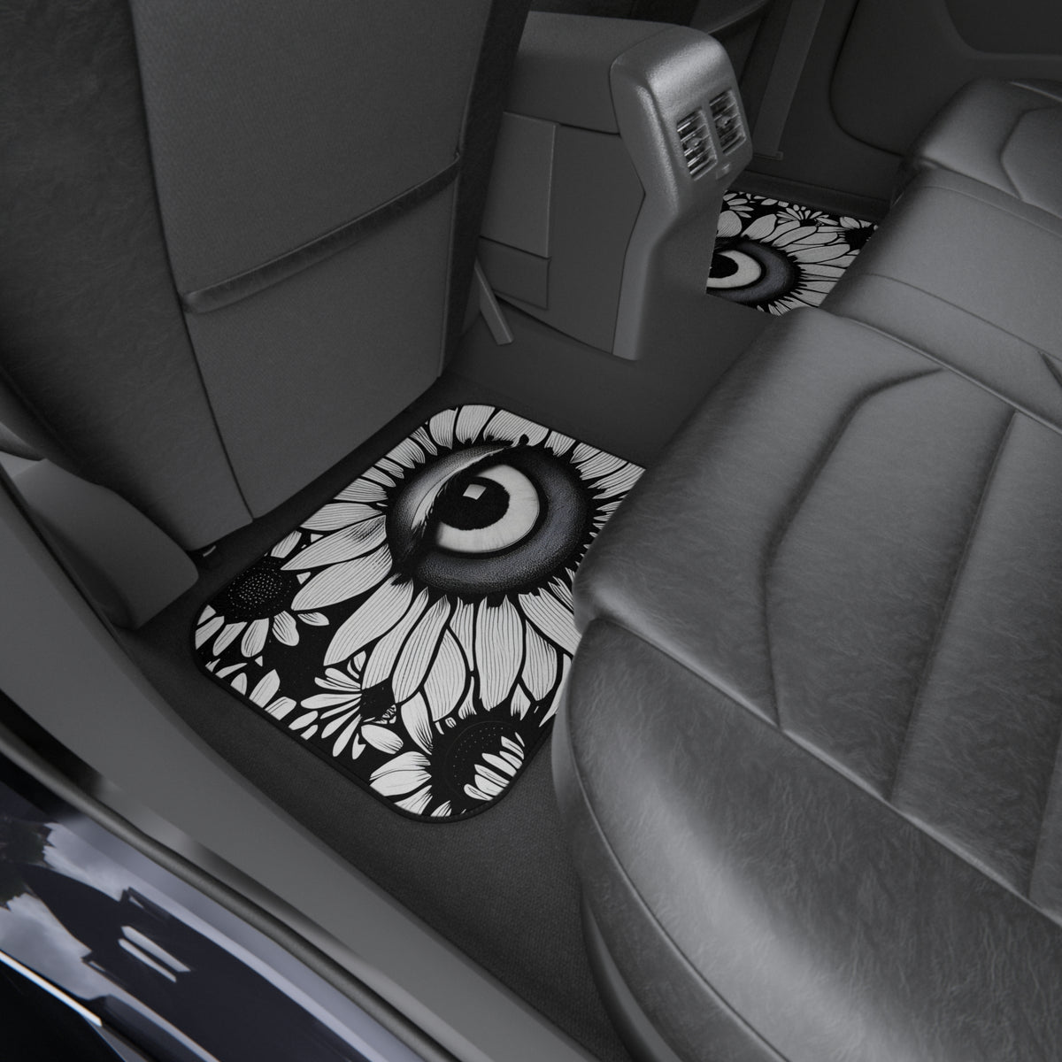Car Floor Mats Set of 4 Black and White Original Art Sunflower Eyes Vehicle Accessories