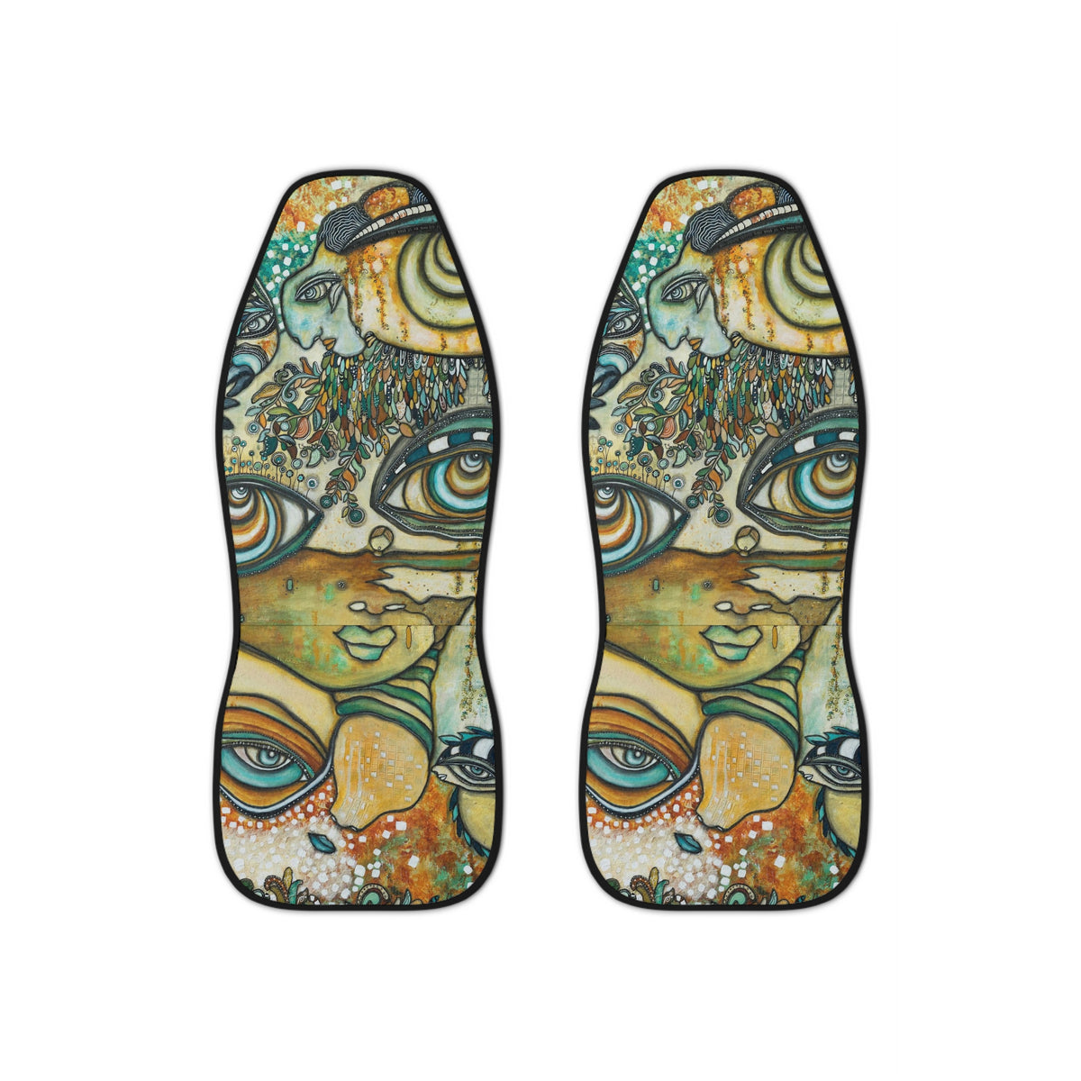 &quot;Love Bird Garden&quot; Original Art Hippie Car Seat Covers Big Eyes Face on Car SUV Vehicle Seat Covers