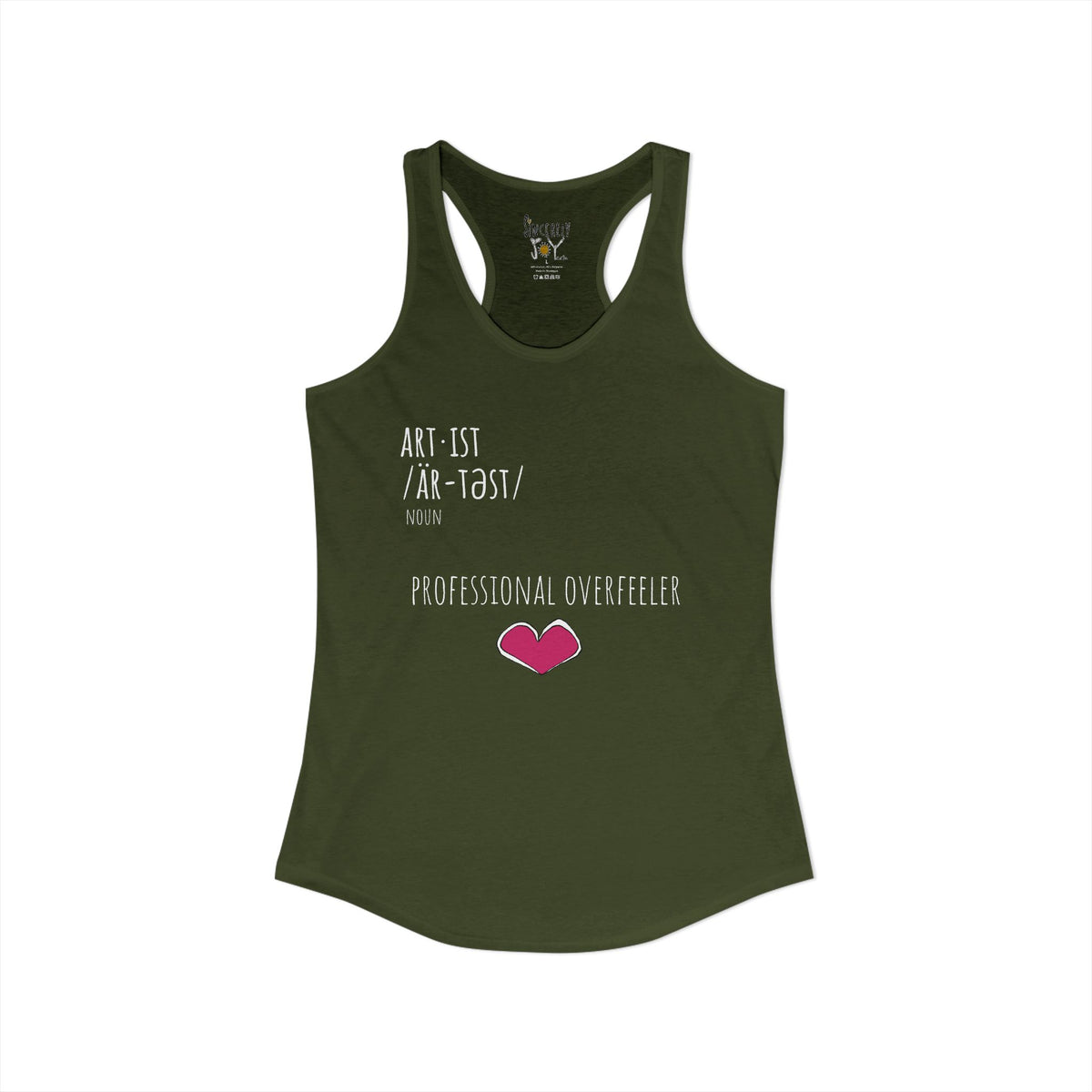 Professional Overfeeler racerback tank top by C.Cambrea, front view on model