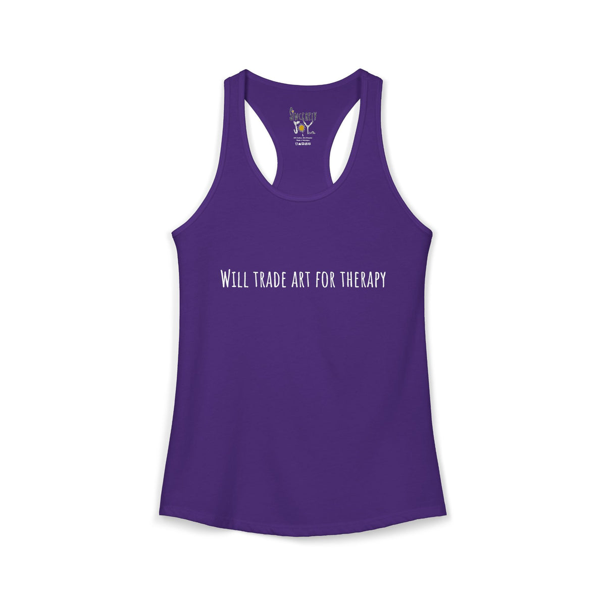Will Trade Art For Therapy racerback tank by C.Cambrea, size and fit reference chart