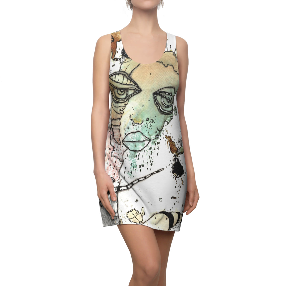 &quot;Found You&quot; Fun Original Watercolor Art Racerback Mini Dress