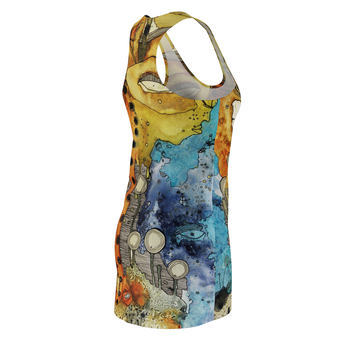 &quot;Growing on Me&quot; Trippy Mini Tank Racerback Dress Original Maximalist Art Fashion Print