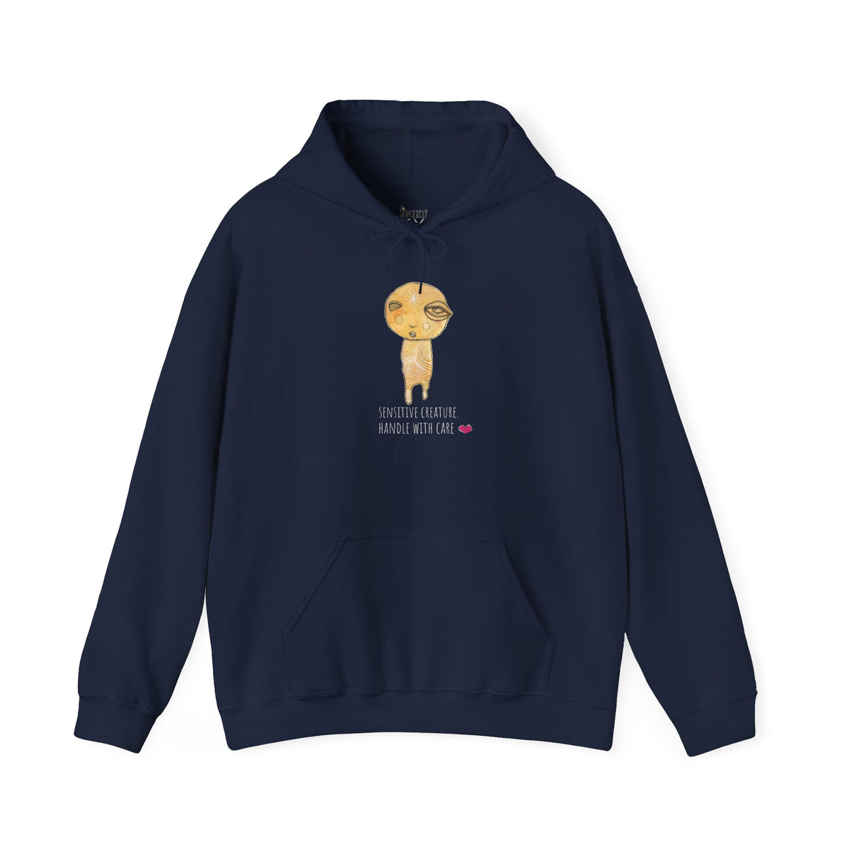 Sensitive Creature. Handle with Care hoodie by C.Cambrea, back view on model