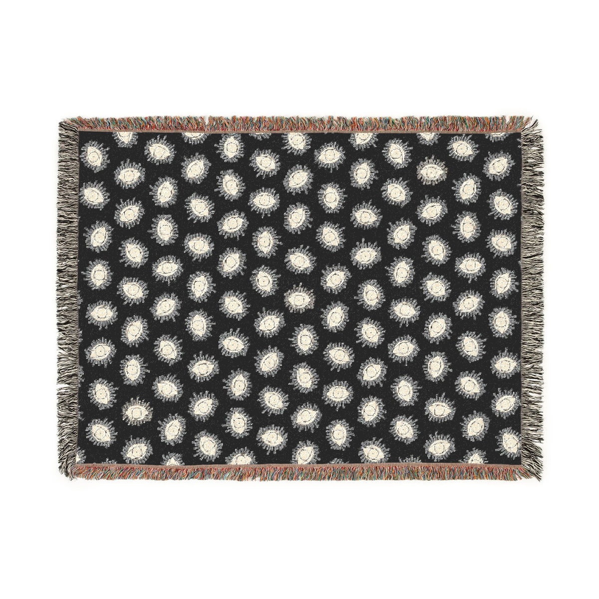 Woven Blanket with Abstract Eye Pattern in Black for Living Room Sofa, Couch Throws, Bed Covers. Soft snuggles