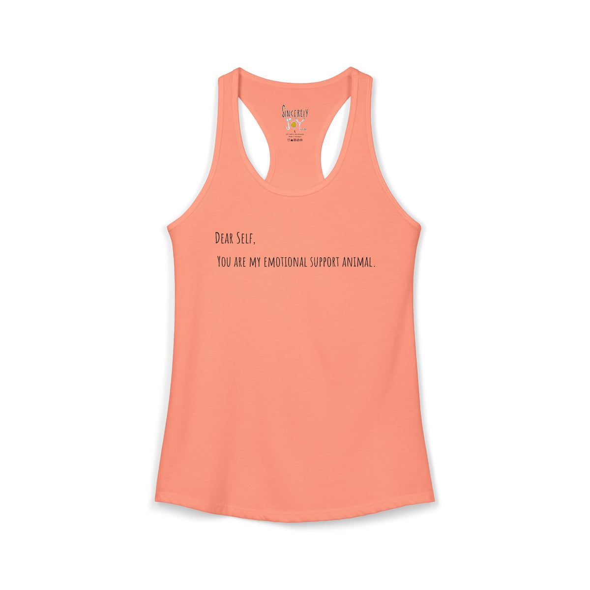 Dear Self Emotional Support Animal racerback tank by C.Cambrea, front view on model