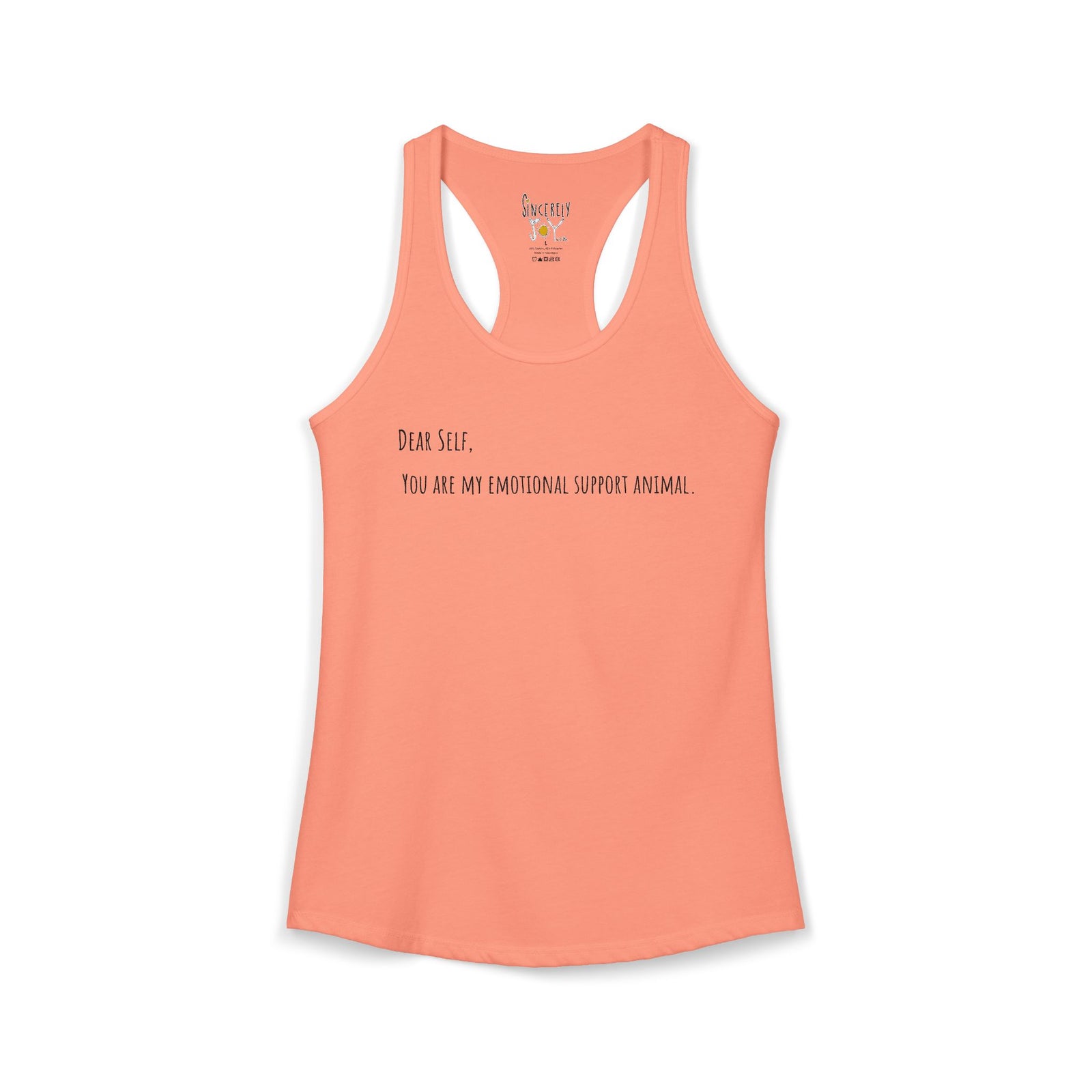 Dear Self Emotional Support Animal racerback tank by C.Cambrea, front view on model