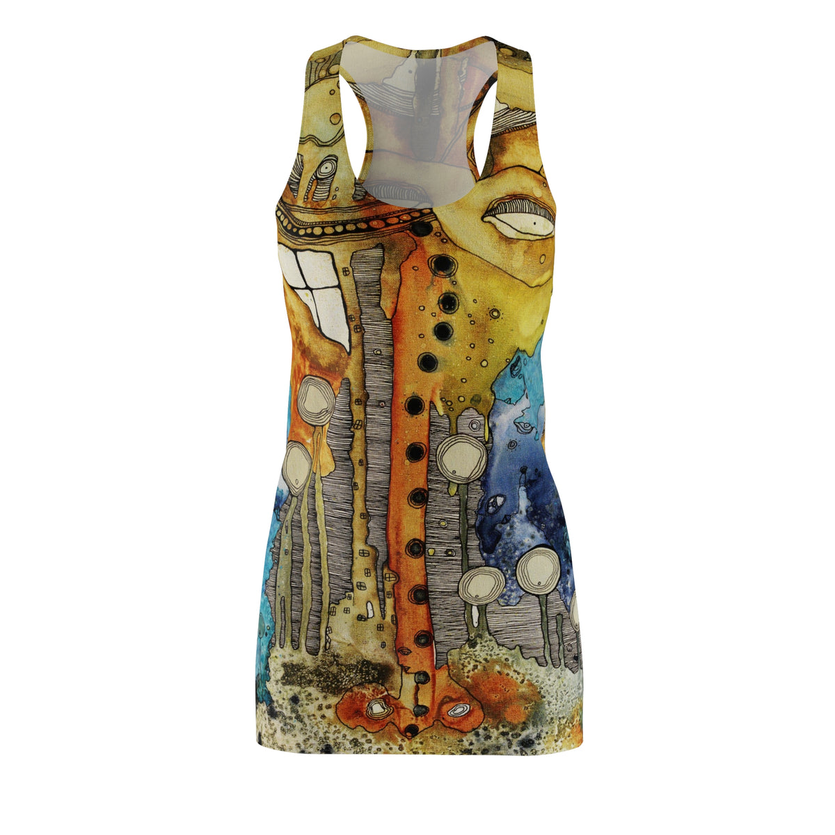 &quot;Growing on Me&quot; Trippy Mini Tank Racerback Dress Original Maximalist Art Fashion Print