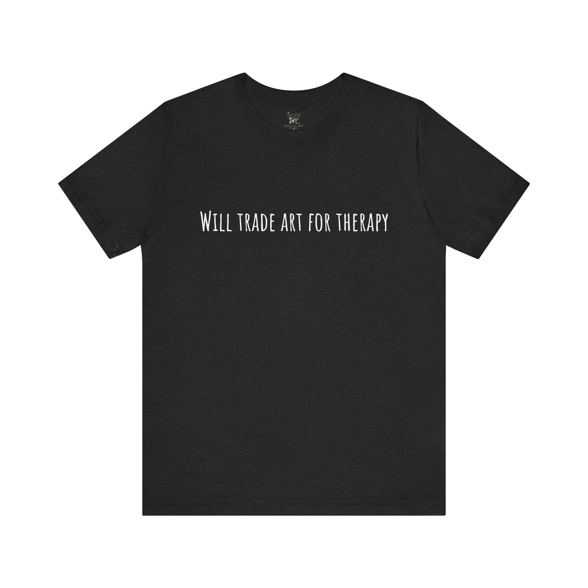 Will Trade Art For Therapy t-shirt by C.Cambrea, fabric and stitching detail