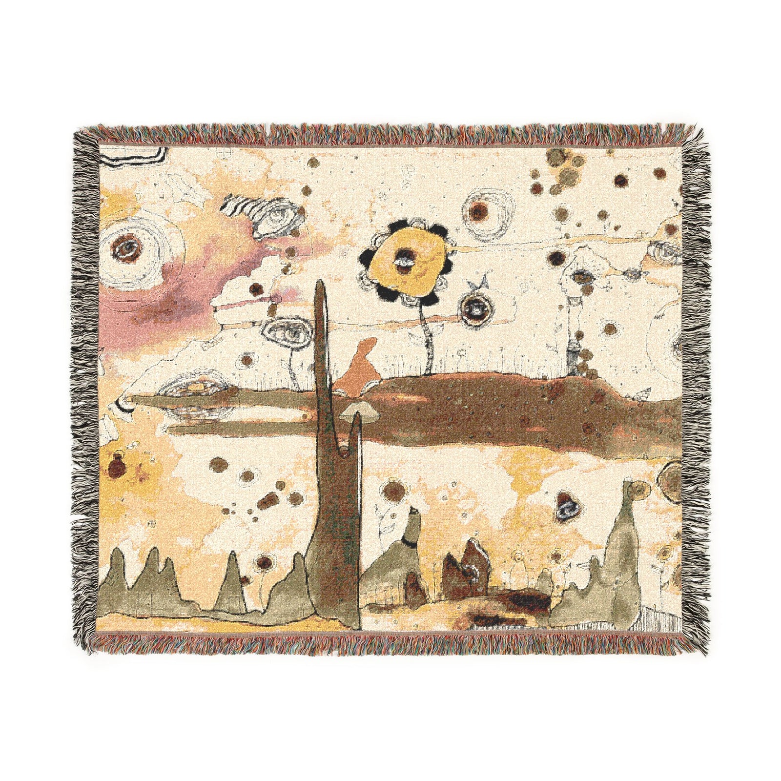 Woven Blanket with Abstract Whimsical Artwork | Fun Painting for Living Room Sofa, Couch Throws, Bed Covers. Soft snuggles