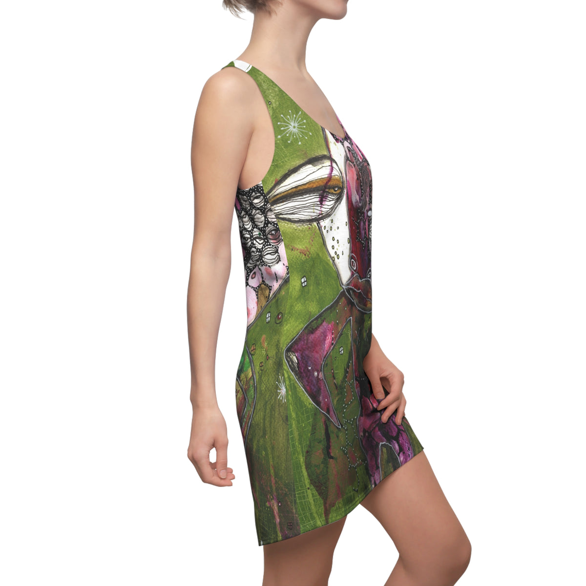 Racerback Dress, Colorful Mini Above the Knee Unique Original Art Fashion Women's Clothing, Tank Designer Fashion, Bizarre Weird Goth Dress