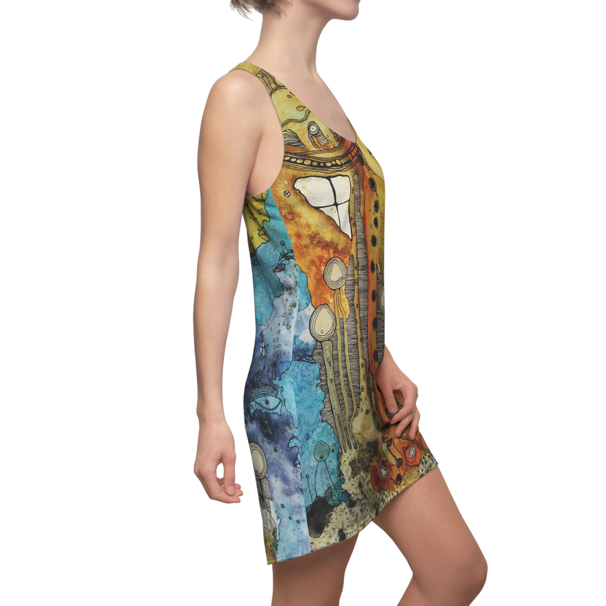 &quot;Growing on Me&quot; Trippy Mini Tank Racerback Dress Original Maximalist Art Fashion Print