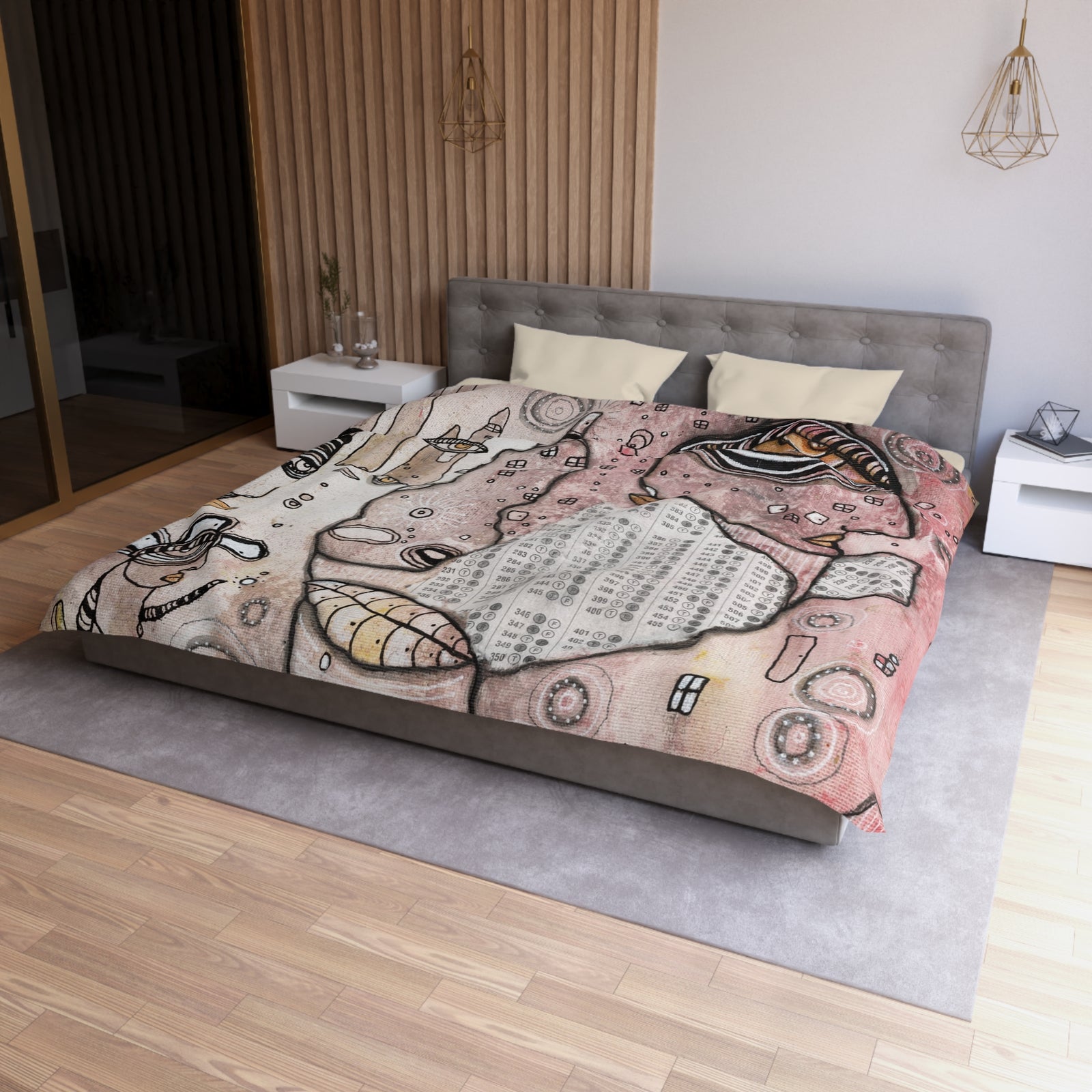 Duvet Cover 'Scantron Collage' — front view on bed