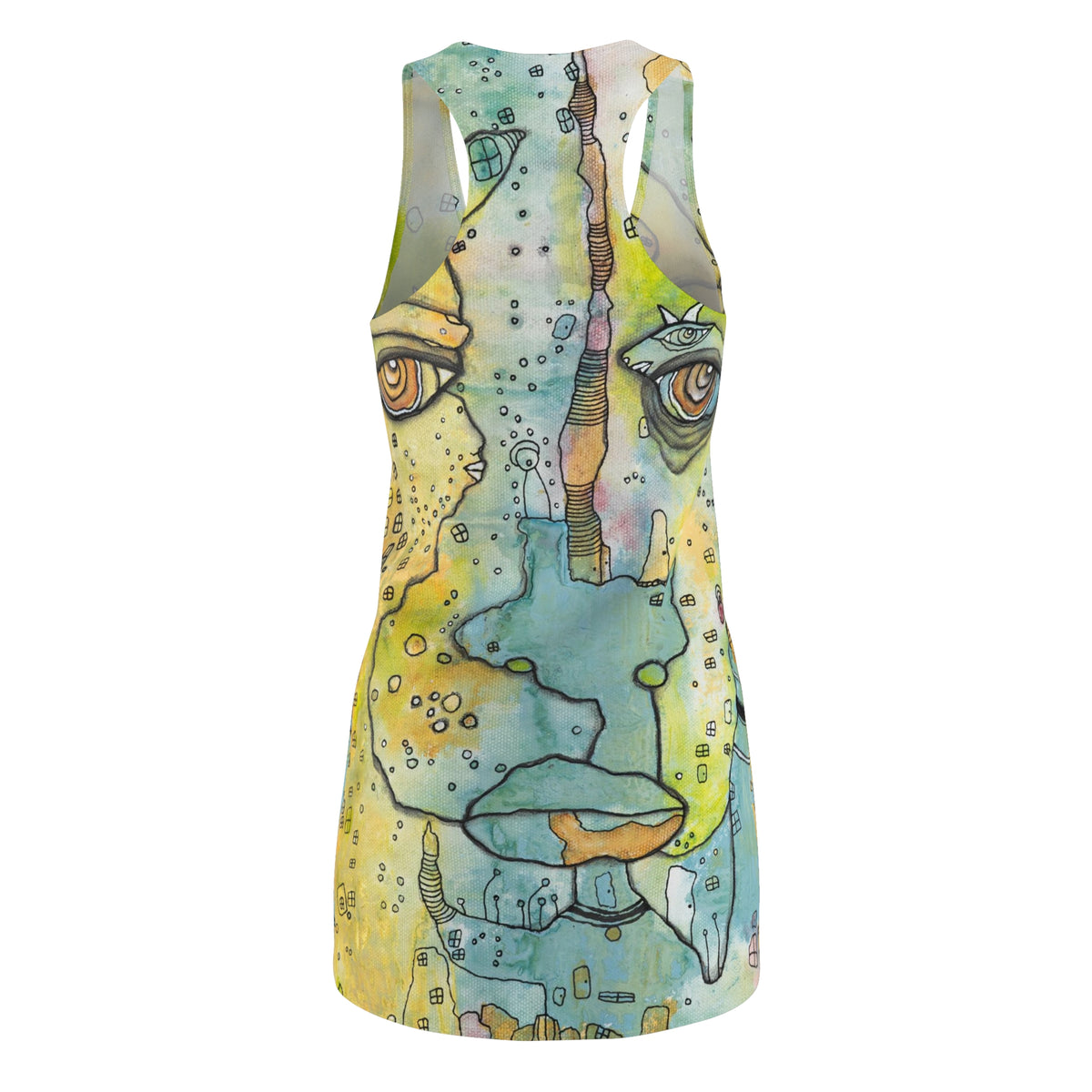 Mini Racerback Dress Original Art Face Fashion Print Women's Beach Sun Tank Dresses Clothing Goth Rocker Bizarre Weird Ladies Accessories