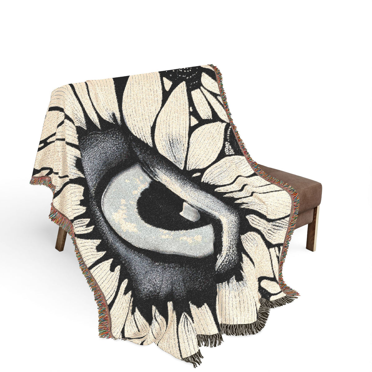 Woven Blanket with Abstract Eye and Sunflowers for Floral Living Room Sofa, Couch Throws, Bed Covers. Soft snuggles