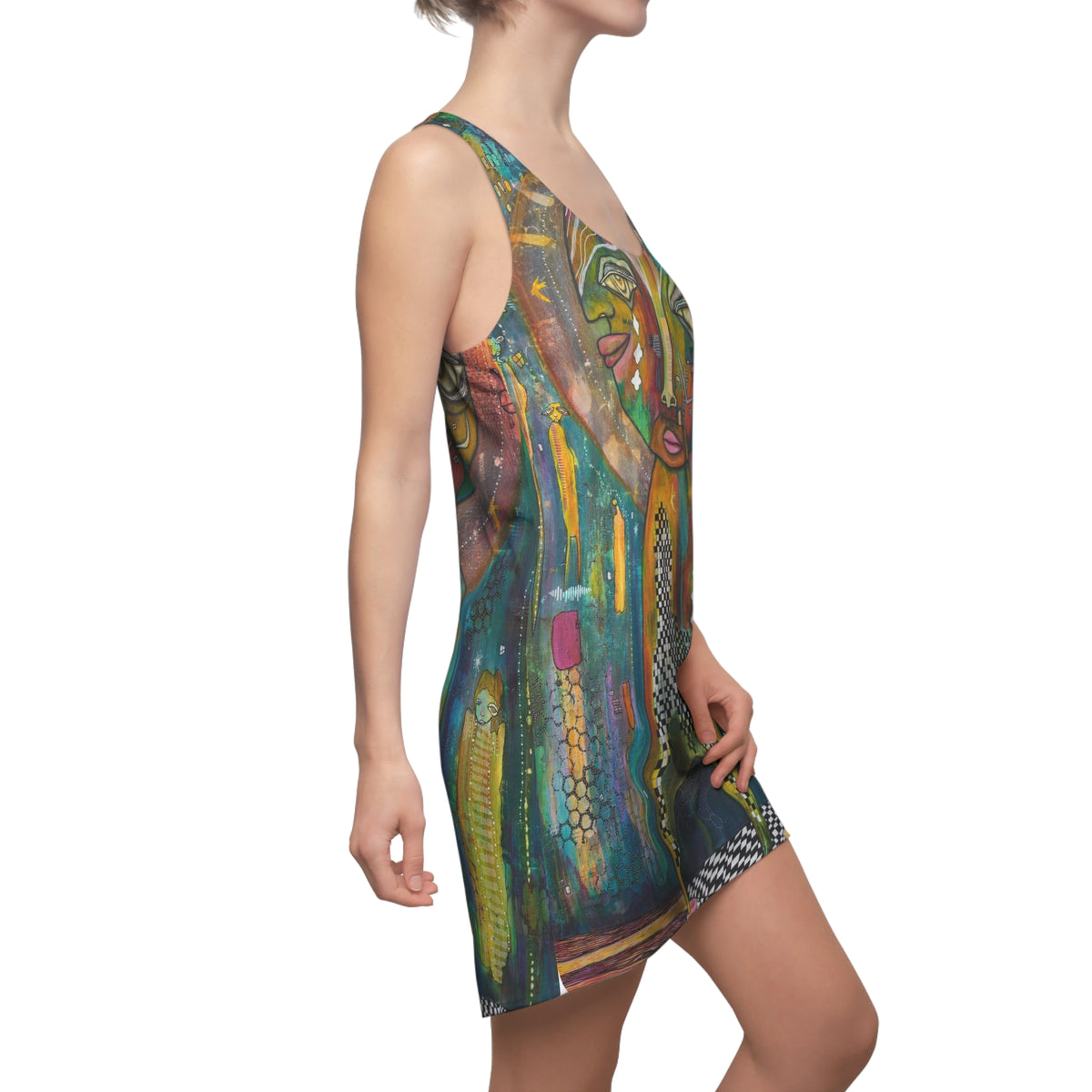 Racerback Dress Colorful Mini Above the Knee Unique Original Art Fashion Women's Clothing, Tank Designer Fashion, Bizarre Weird Goth Dress