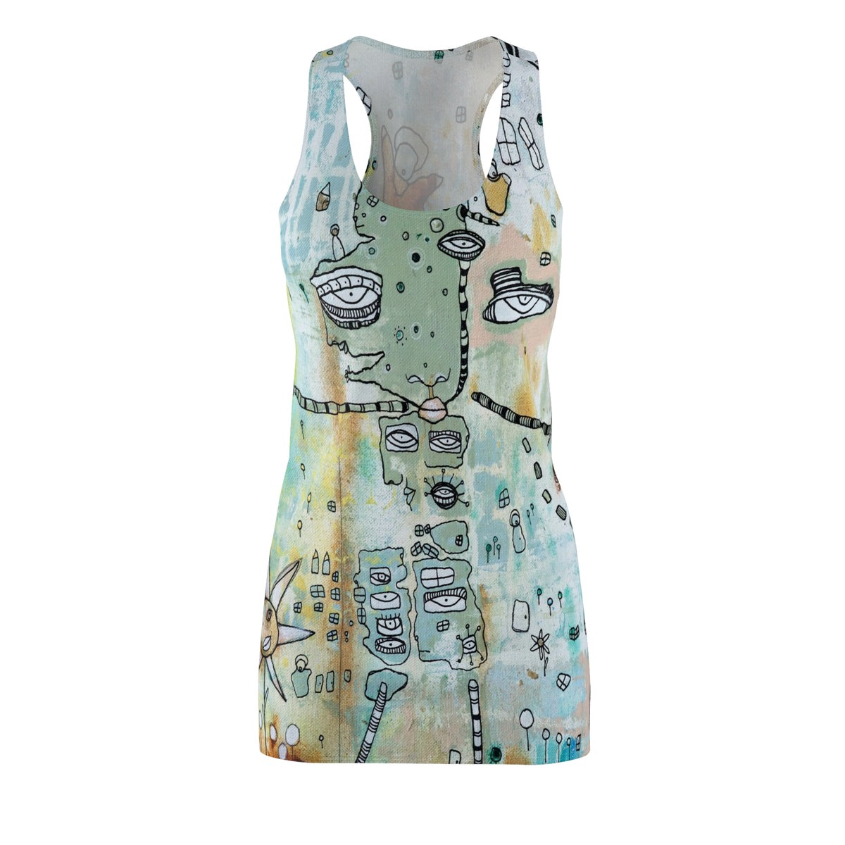 &quot;Growing Together&quot; Fun Maximalist Mini Racerback Dress Original Abstract Art