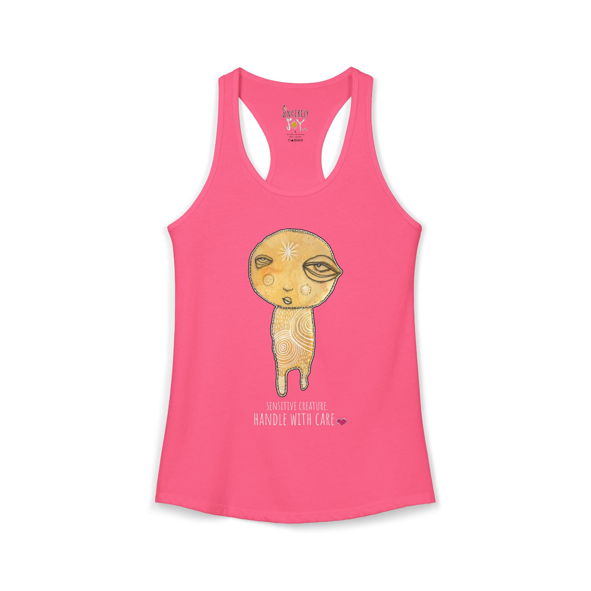 Sensitive Creature. Handle With Care racerback tank top by C.Cambrea, fabric and stitching detail