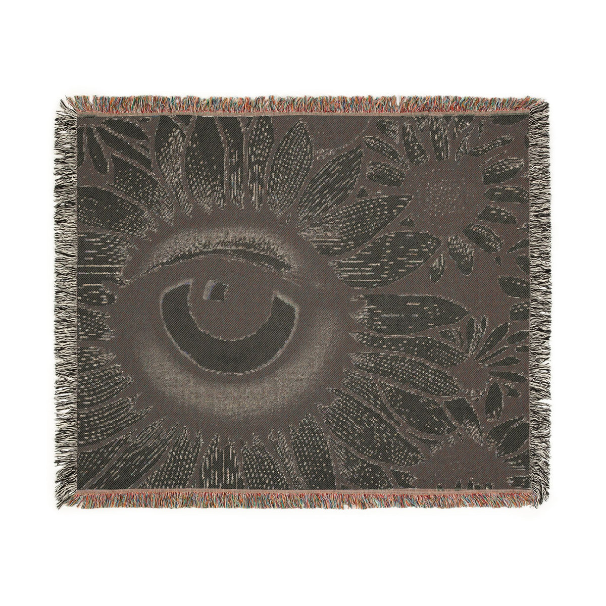 Woven Blanket with Abstract Eye and Sunflowers for Floral Living Room Sofa, Couch Throws, Bed Covers. Soft snuggles