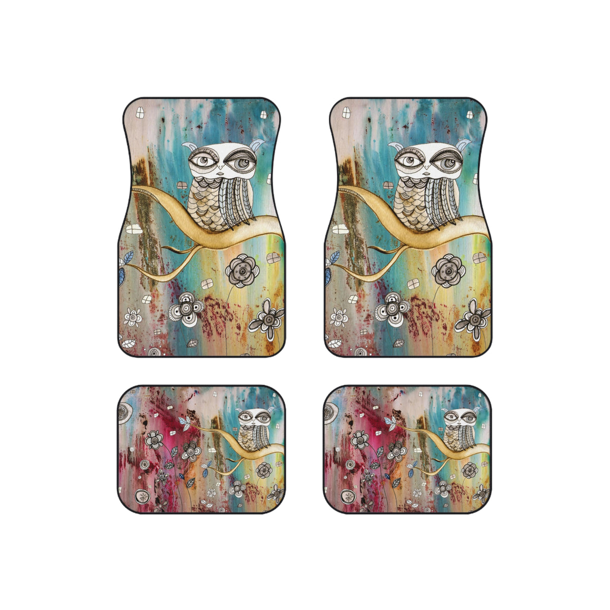 &quot;Surreal Owl I&quot; Owl Boho Car Mats Set of 4