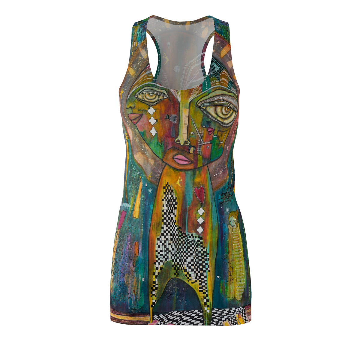 Racerback Dress Colorful Mini Above the Knee Unique Original Art Fashion Women's Clothing, Tank Designer Fashion, Bizarre Weird Goth Dress