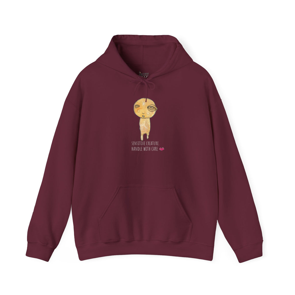 Sensitive Creature. Handle with Care hoodie by C.Cambrea, folded product display