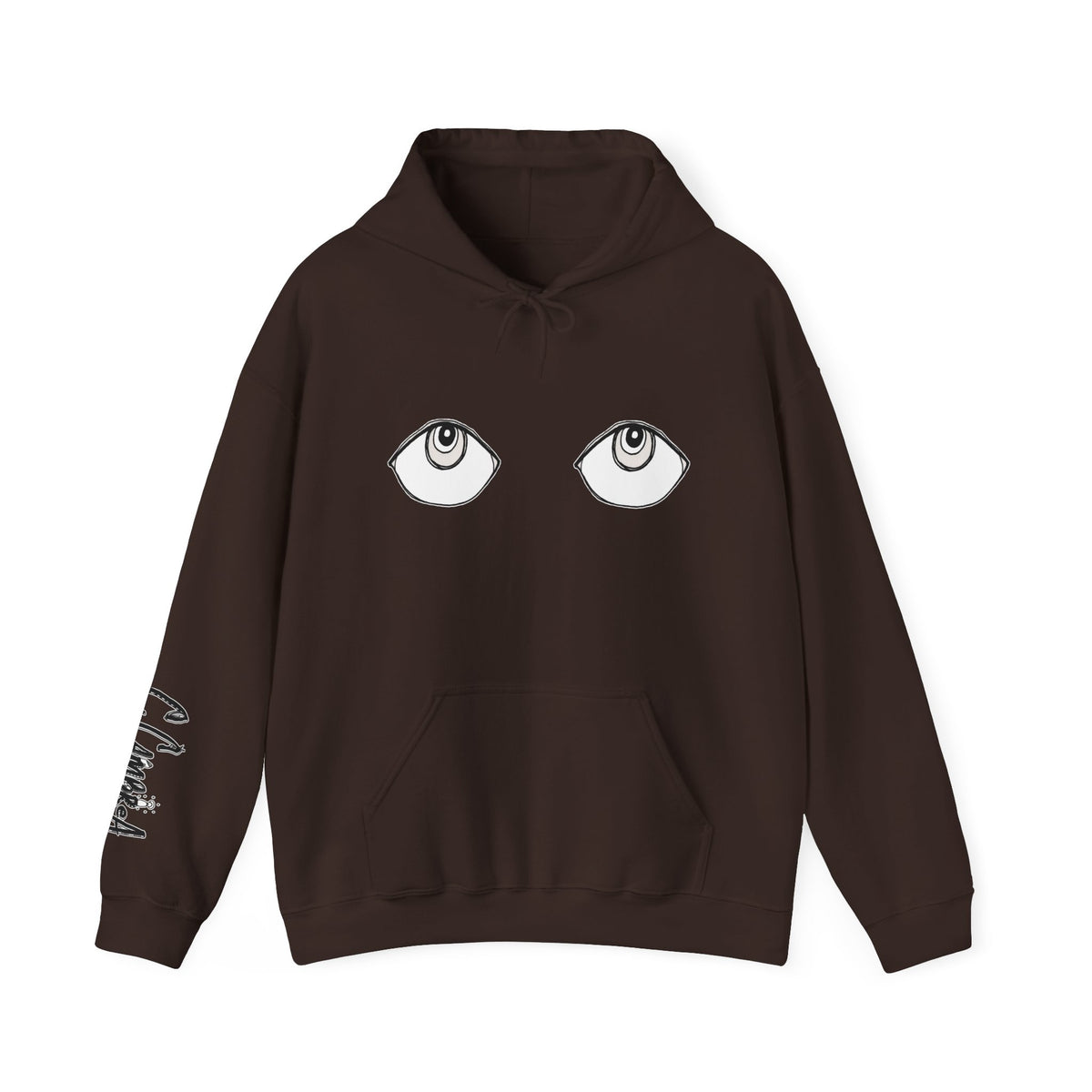 Eyes Illustration hooded sweatshirt by C.Cambrea, close-up of print detail