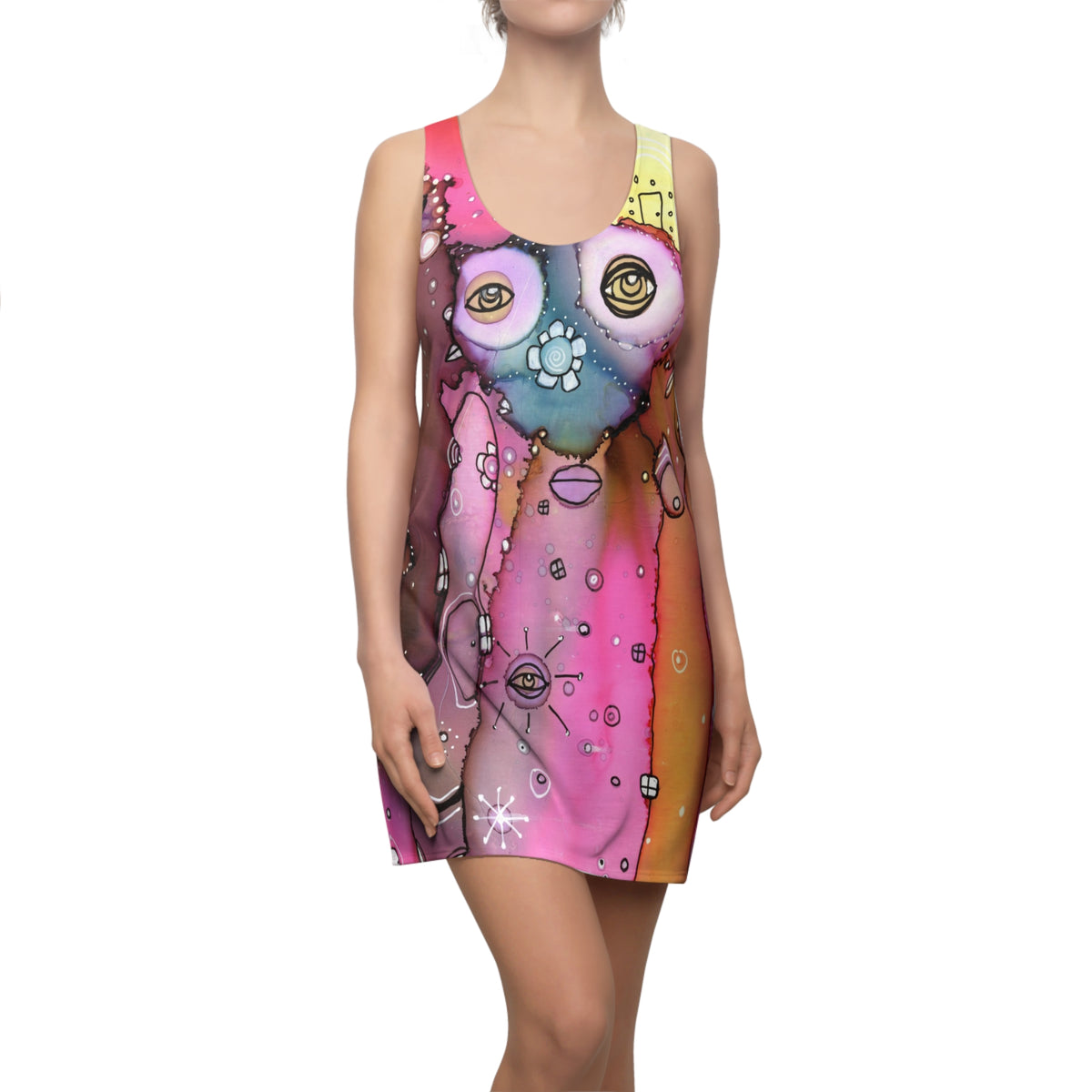 Colorful Mini Tank Dress Racerback Original Maximalist Design Art | Sexy Above the Knee | Unique Fun Womens Clothing Artsy Designer Fashion