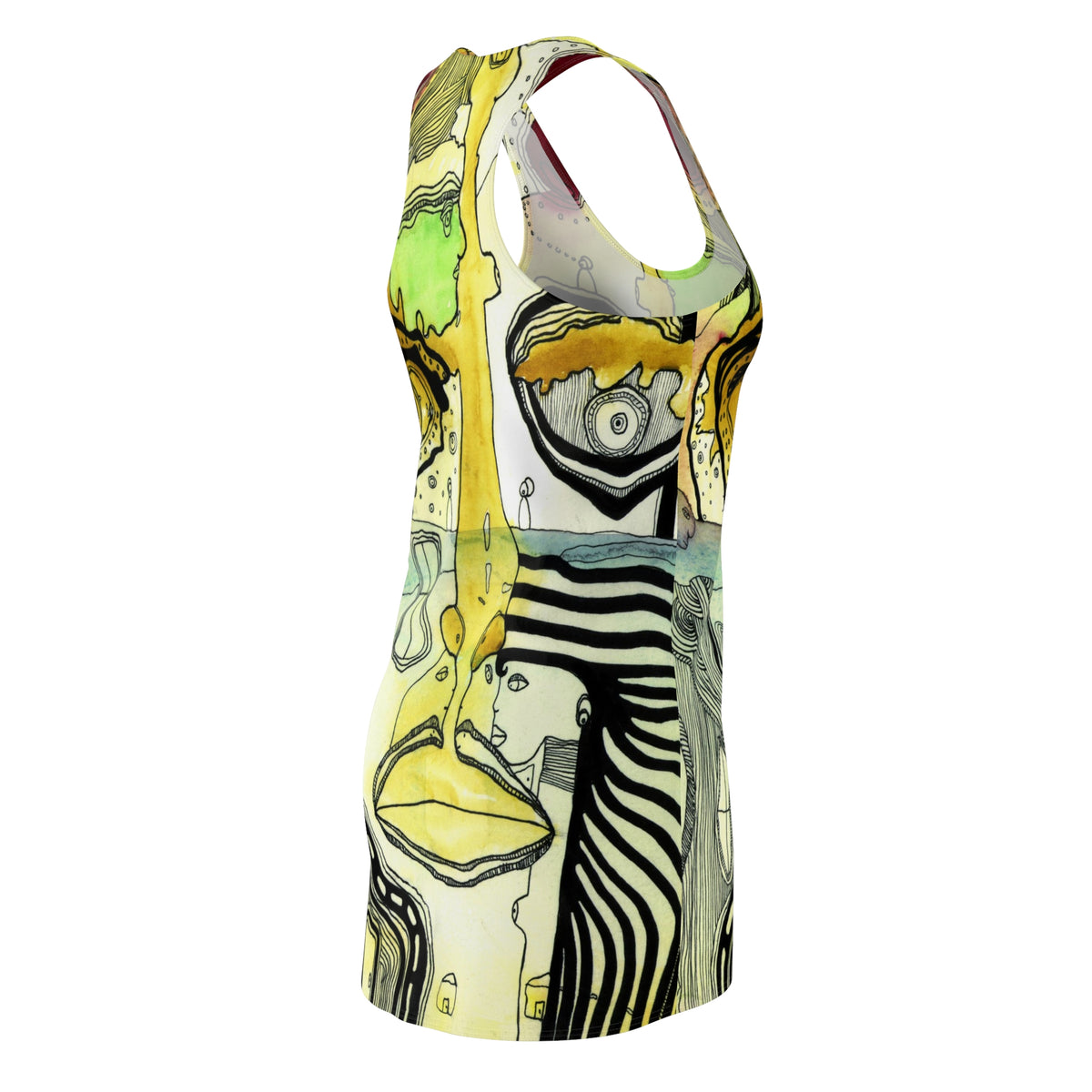 &quot;Half Full&quot; Trippy Racerback Mini Dress Maximalist Fashion