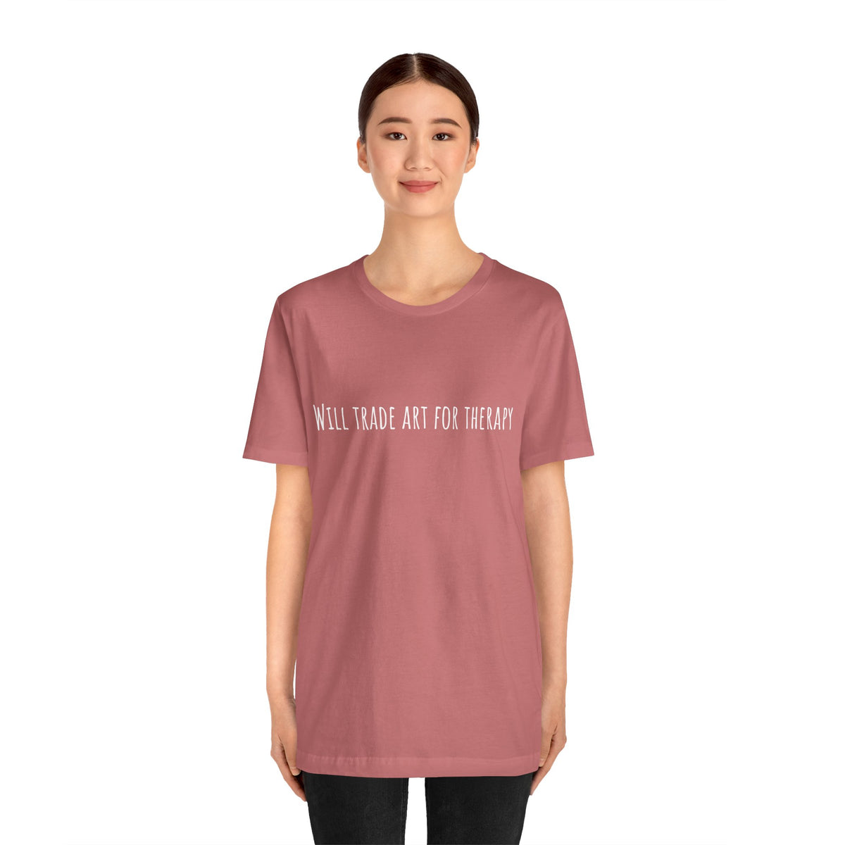 Will Trade Art For Therapy t-shirt by C.Cambrea, size and fit reference chart
