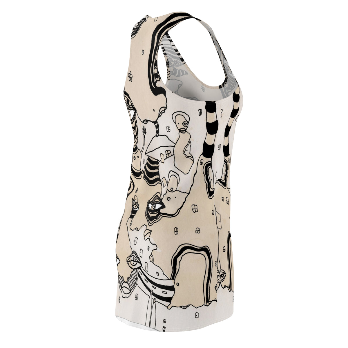 &quot;Stained 01&quot; Trippy Mini Racerback Dress Unique Coffee Stained Goth Rocker Maximalist Fashion