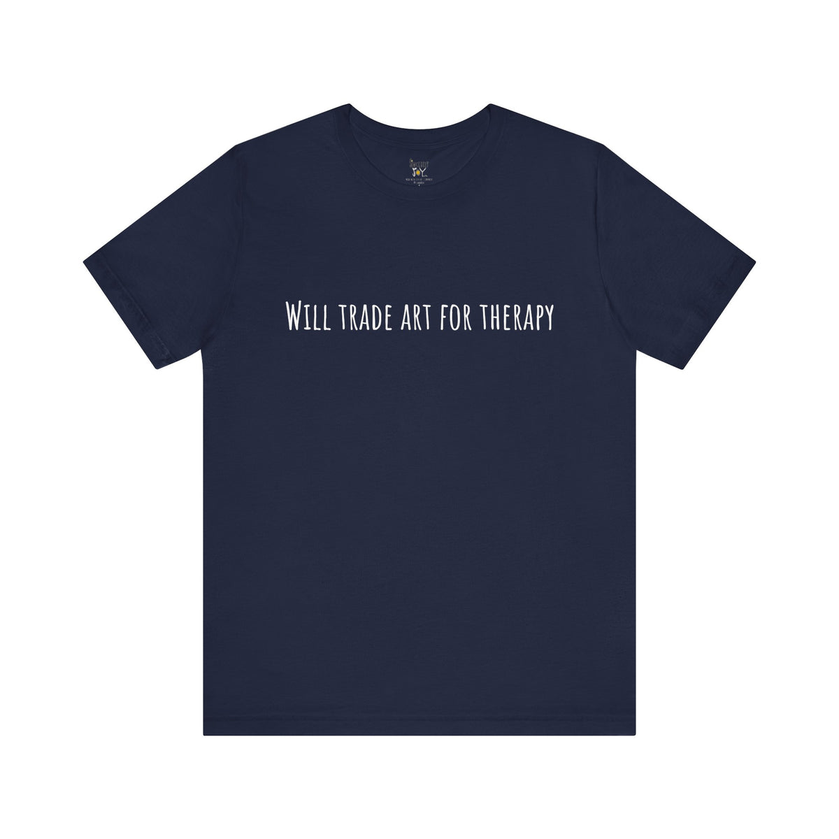 Will Trade Art For Therapy t-shirt by C.Cambrea, close-up of print detail